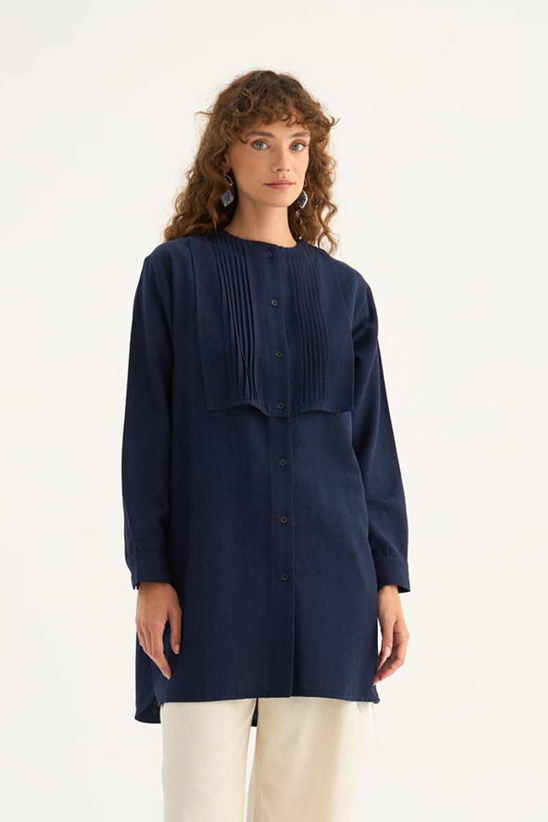 Nervür Yaka Keten Gömlek