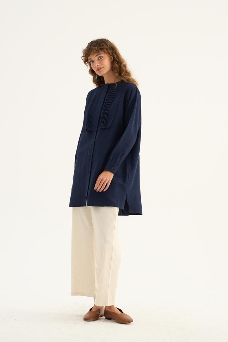 Nervür Yaka Keten Gömlek