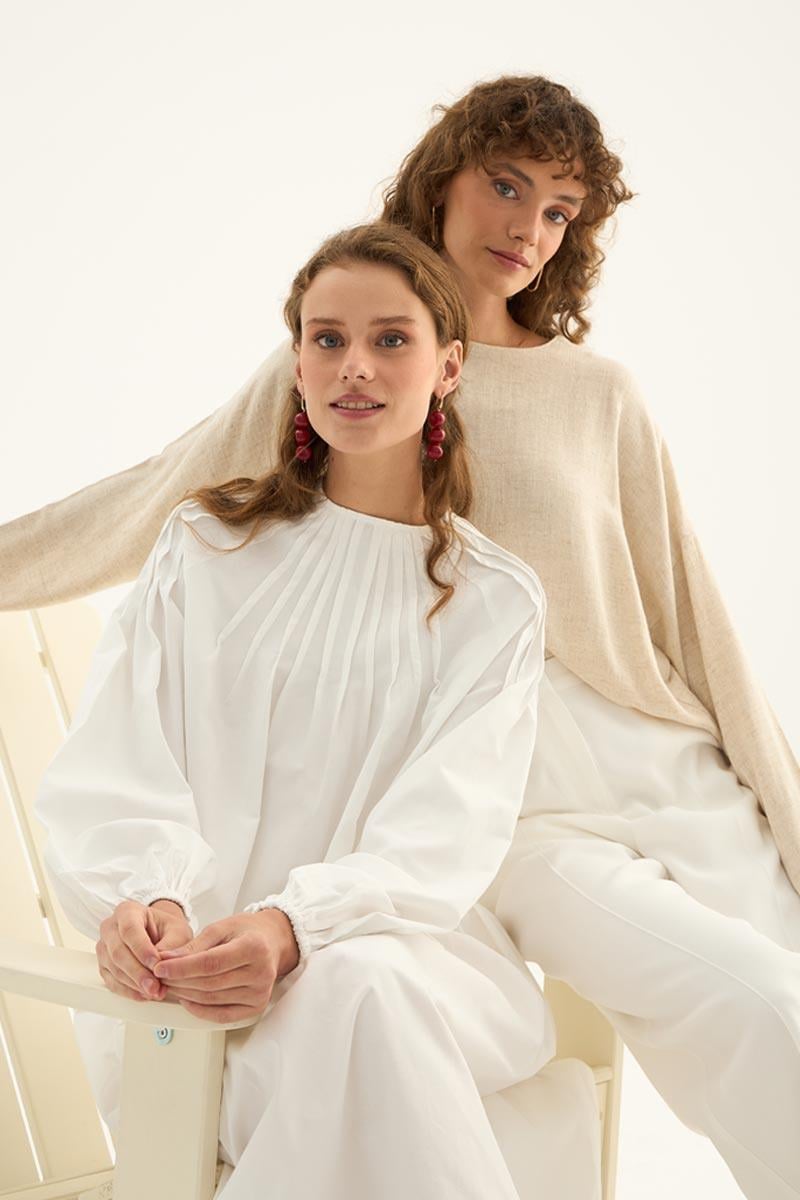 Nervürlü Etek Üstü Bluz