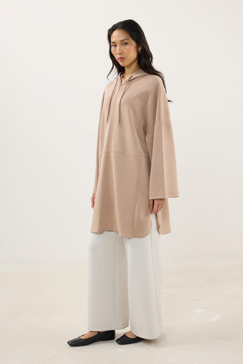 Önden Fermuarlı Modal Sweatshirt Açık Camel