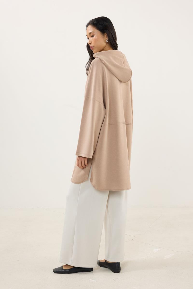 Önden Fermuarlı Modal Sweatshirt Açık Camel