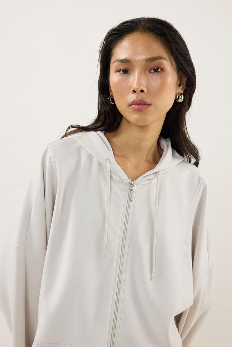 Önden Fermuarlı Modal Sweatshirt Taş