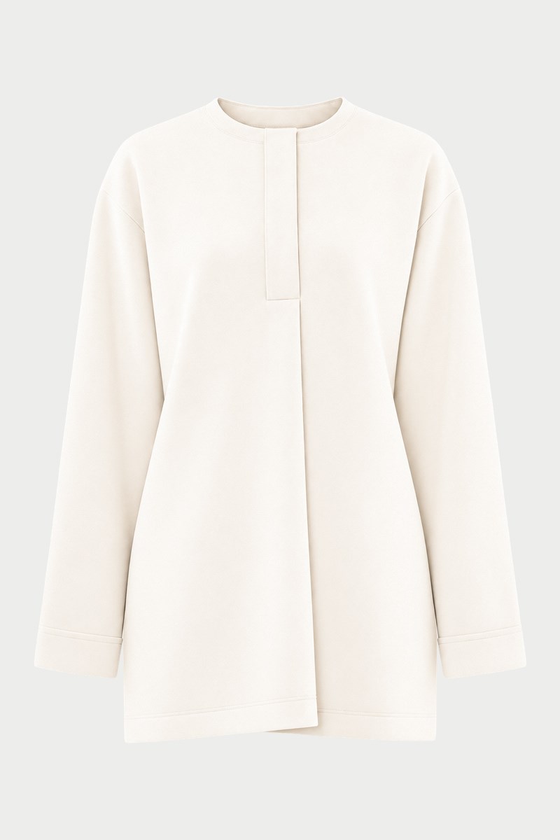 Pat Detaylı Modal Sweatshirt Ekru