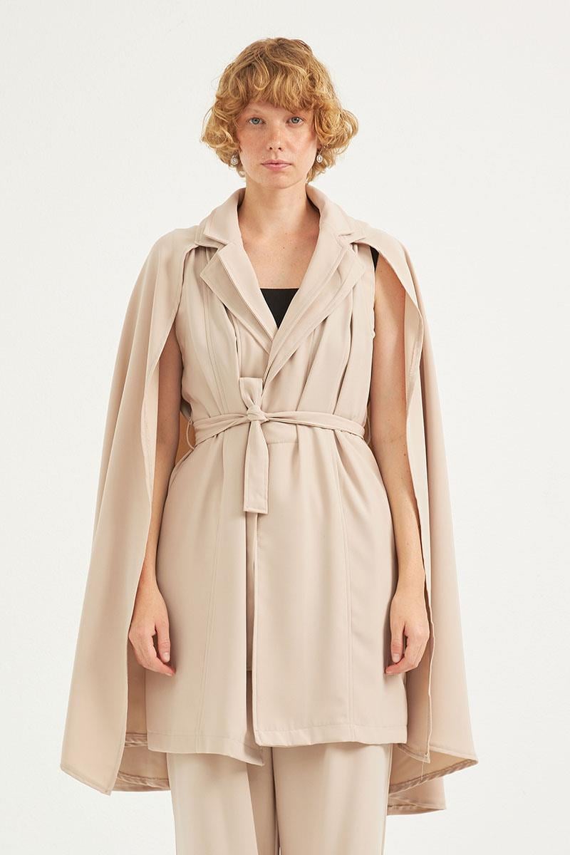 Premium Krep Pelerinli Ceket