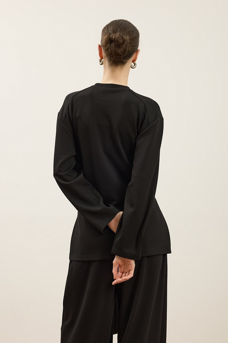Rahat Kesim Bağlamalı Sweatshirt Siyah