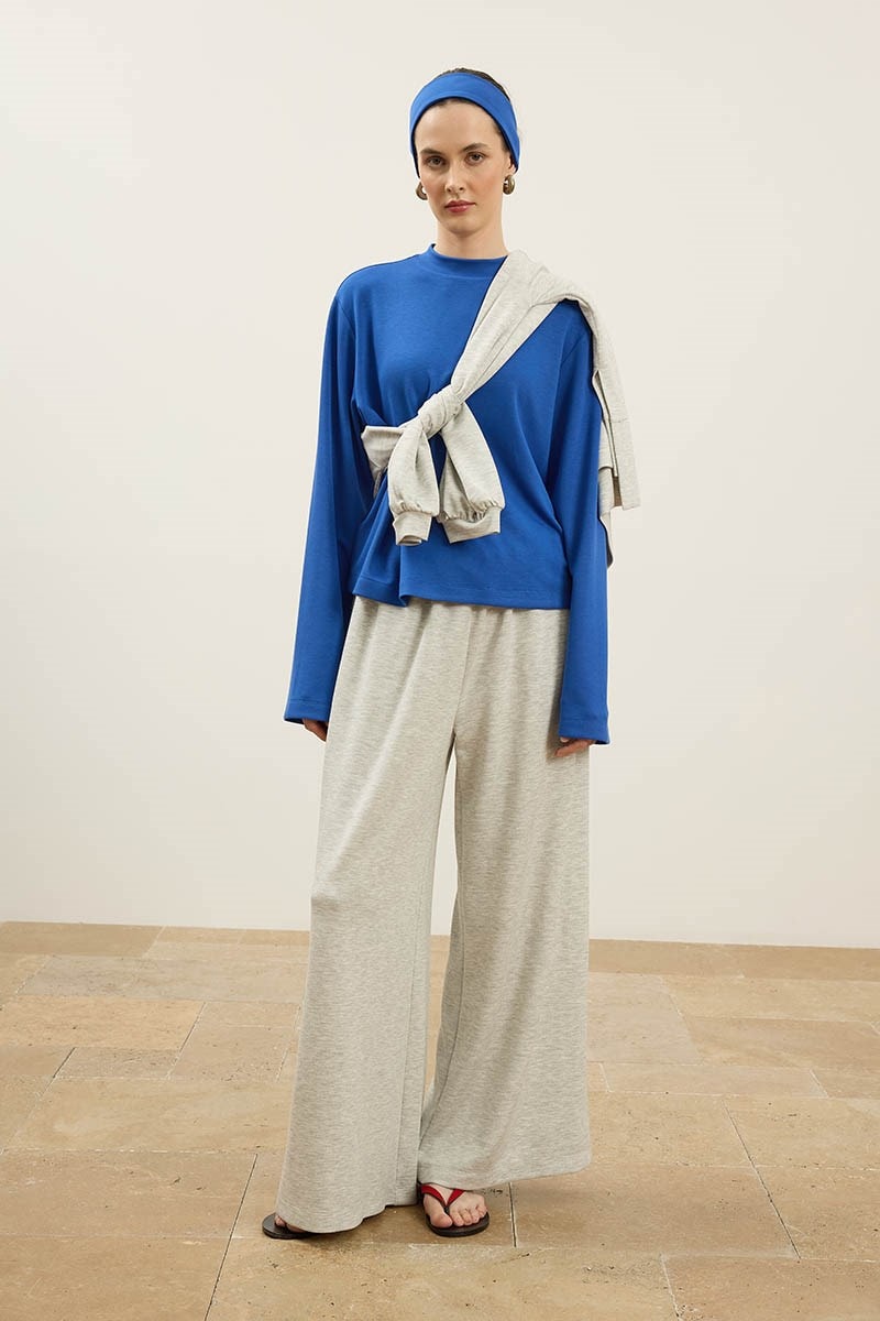 Rahat Kesim Basic Sweatshirt Kobalt Mavisi