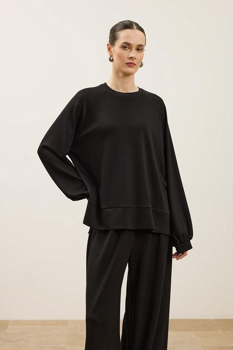 Rahat Kesim Sweatshirt Siyah