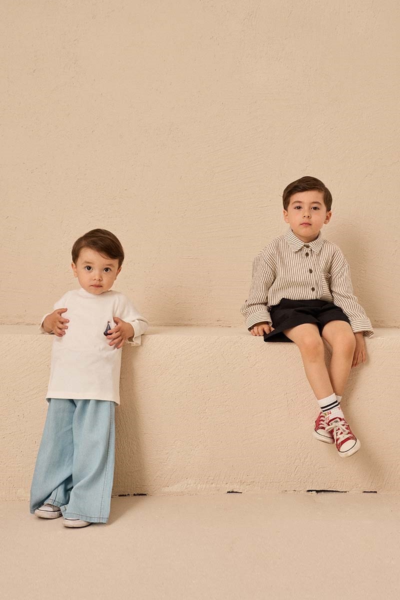 Reglan Kollu Nakışlı Çocuk Tshirt Ekru-Yelken Nakışlı