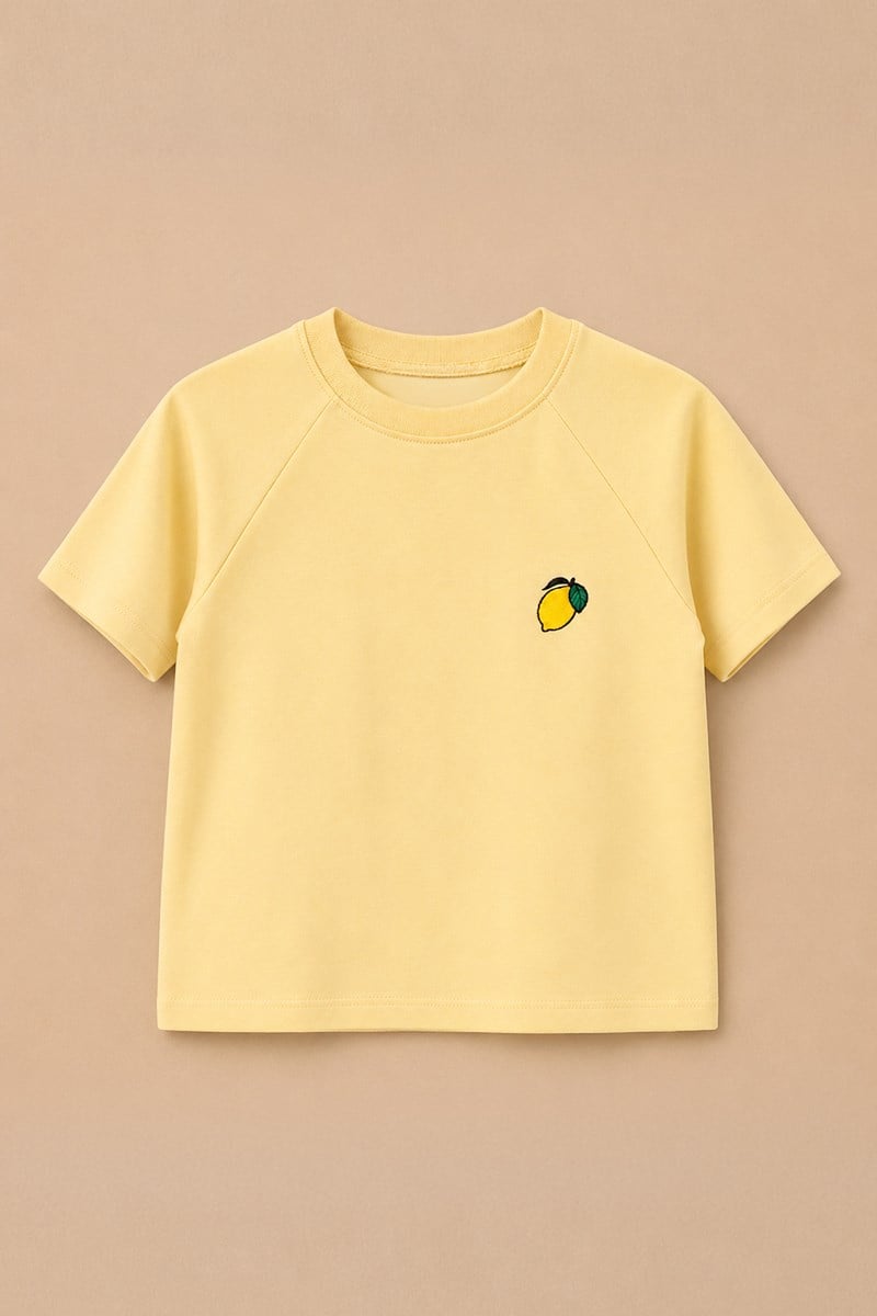 Reglan Kollu Nakışlı Çocuk Tshirt Sarı-Limon Nakışlı