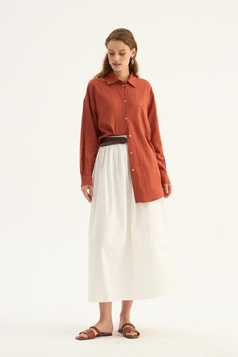 Sedef Düğmeli Keten Gömlek