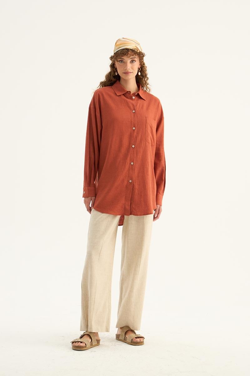 Sedef Düğmeli Keten Gömlek