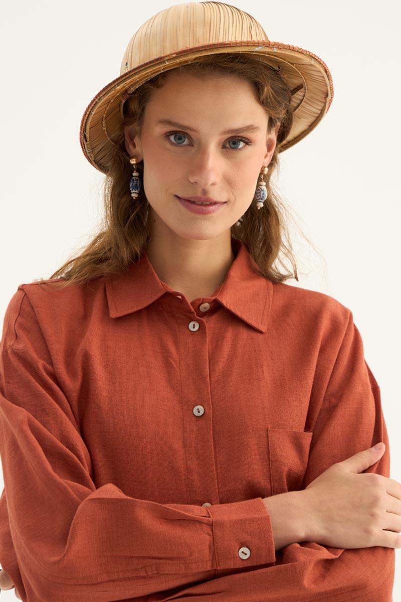 Sedef Düğmeli Keten Gömlek