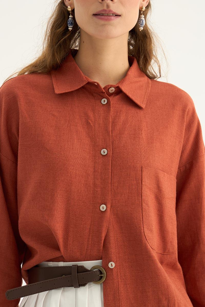 Sedef Düğmeli Keten Gömlek