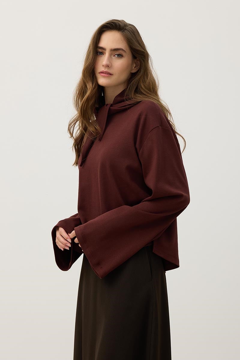 Seyyar Parçalı %100 Pamuk Sweatshirt Acı kahve