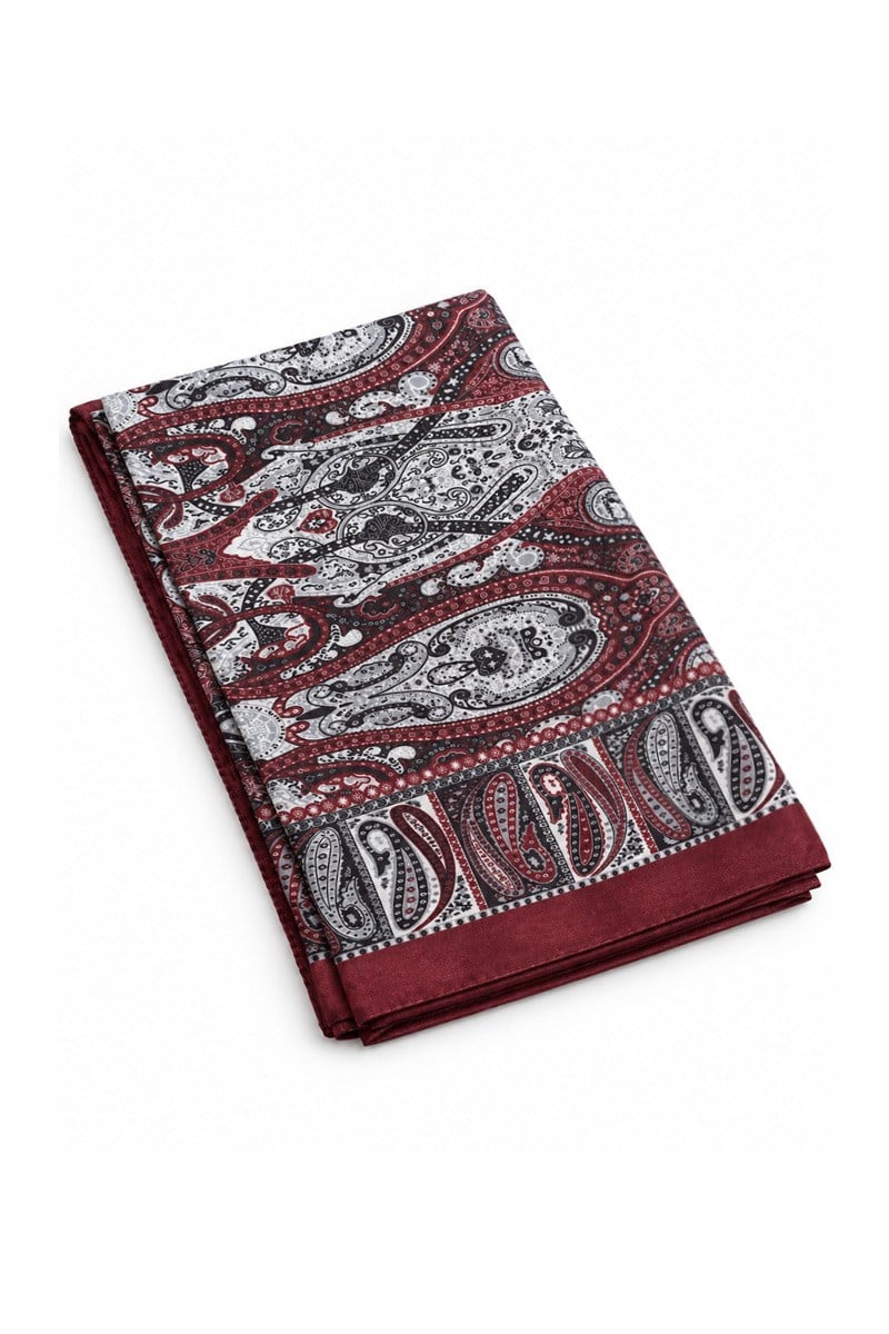 Soft Vual Desenli Şal Bordo-Gri