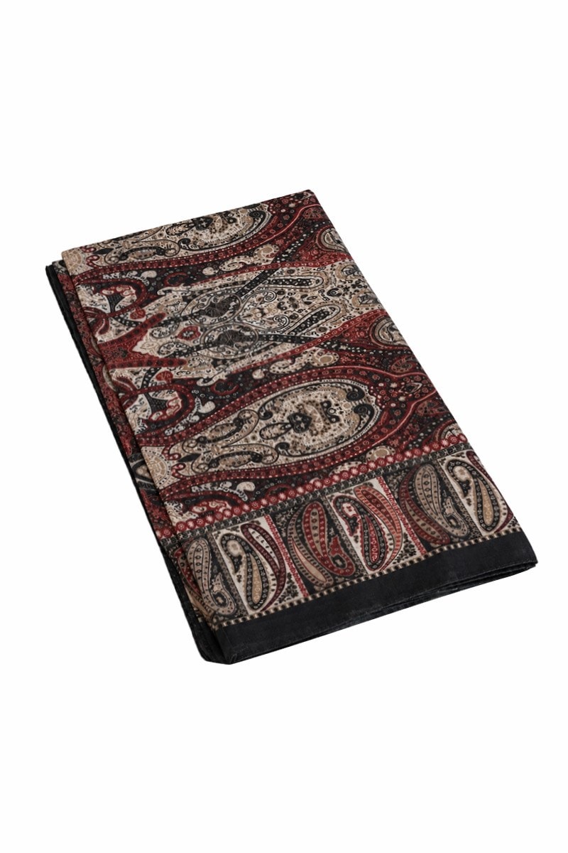 Soft Vual Desenli Şal Bordo-Siyah