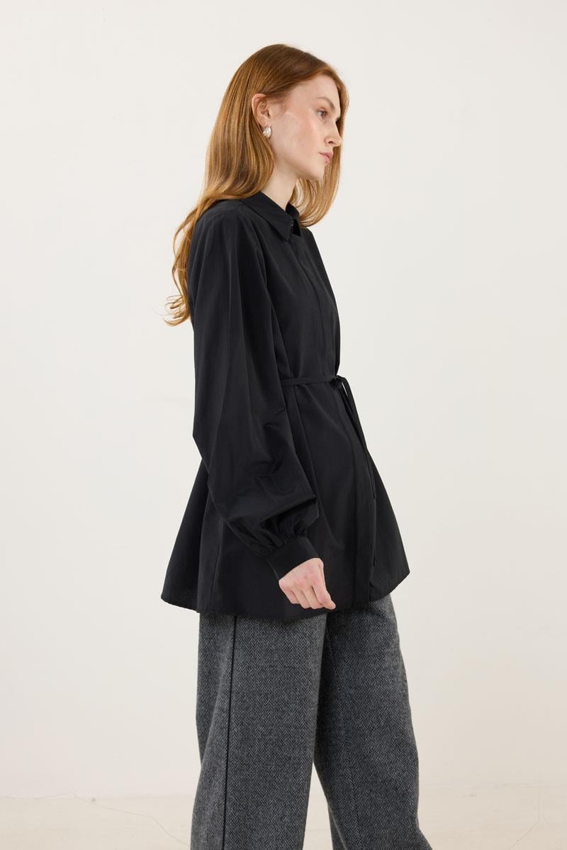 Takma Balon Kollu Gömlek Siyah