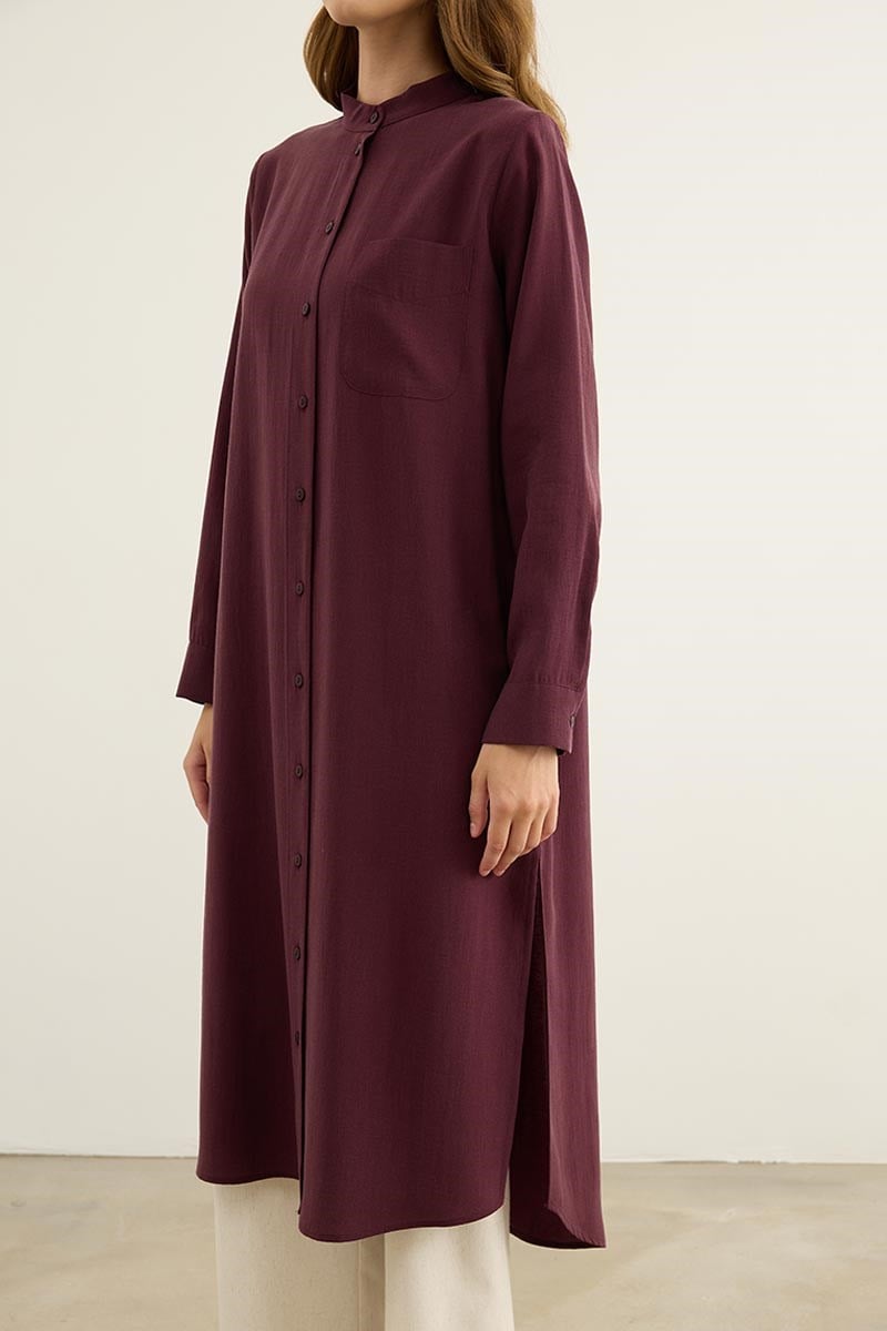 Taşlanmış Tensel Uzun Tunik Bordo