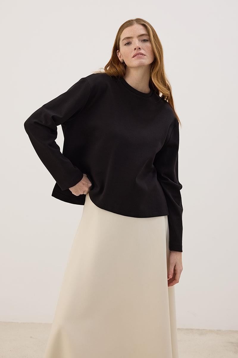 Tok Duruşlu Basic Sweatshirt Siyah