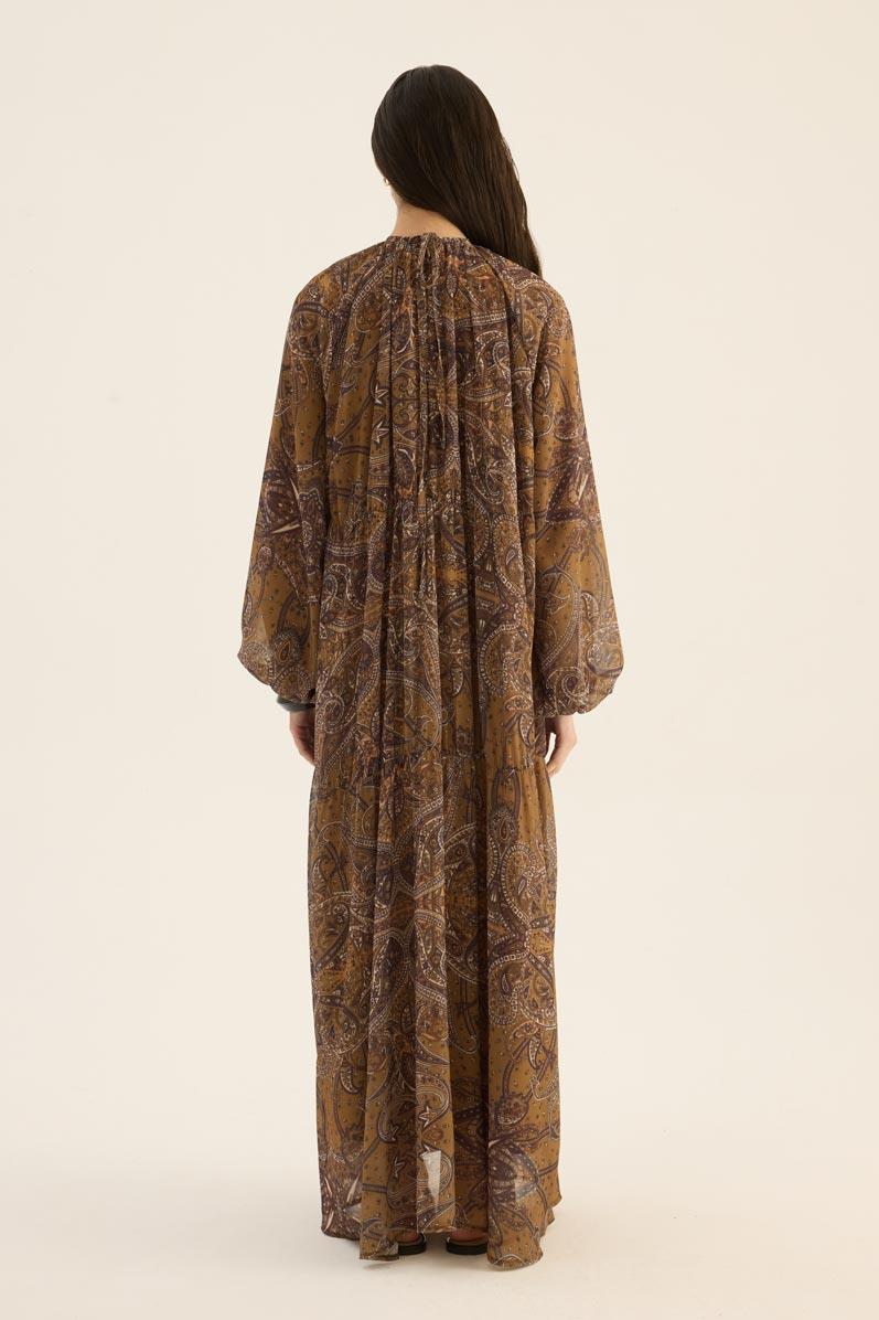 Üç Katlı Şifon Elbise Zeytin yeşili