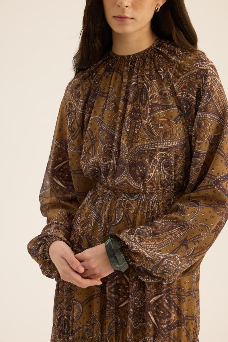 Üç Katlı Şifon Elbise Zeytin yeşili