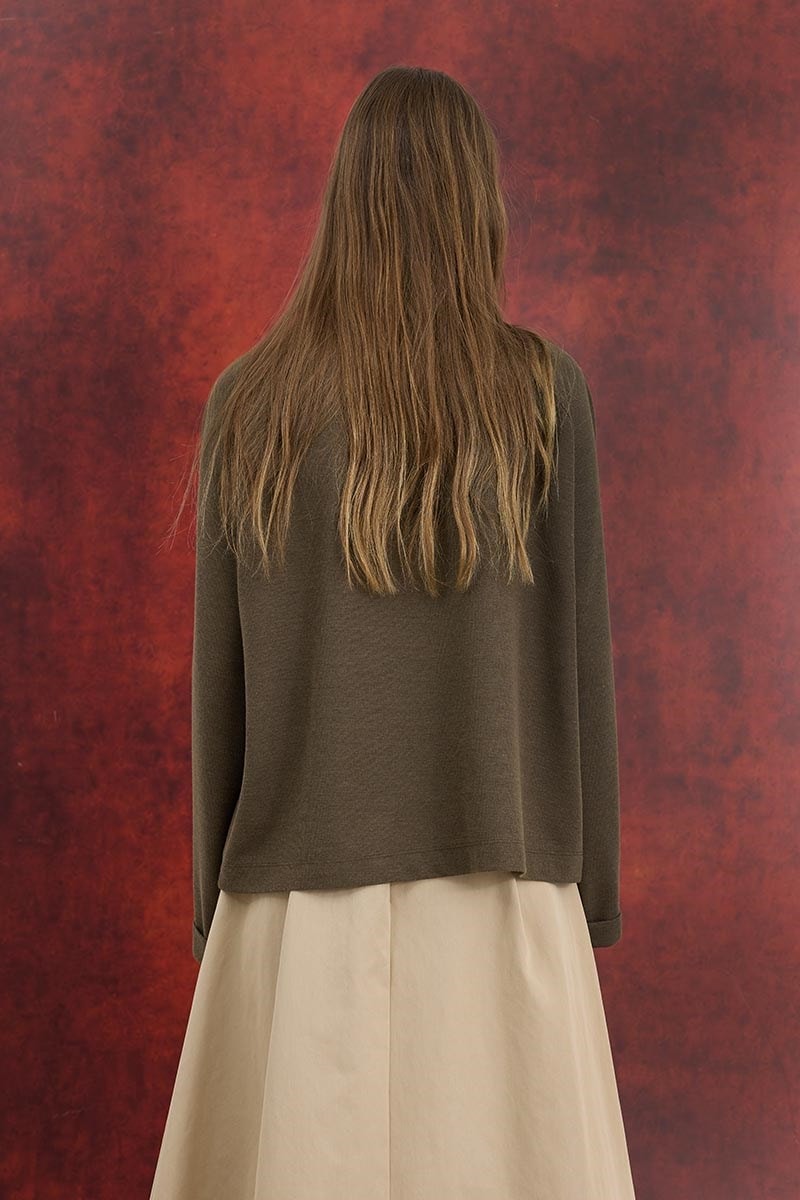 Ultrasoft Triko Reglan Kol Bluz Boz Kahve