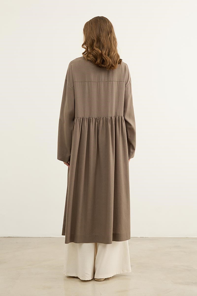 Uzun Kimono Tunik Koyu Vizon