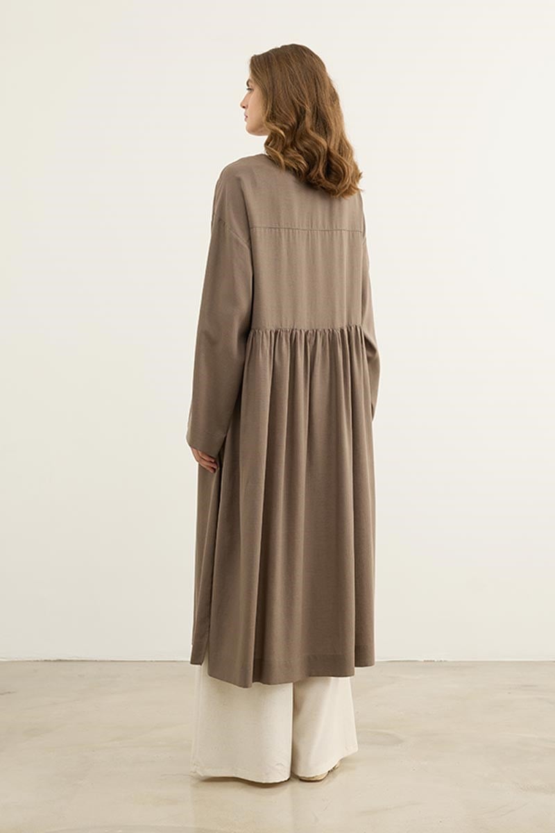 Uzun Kimono Tunik Koyu Vizon