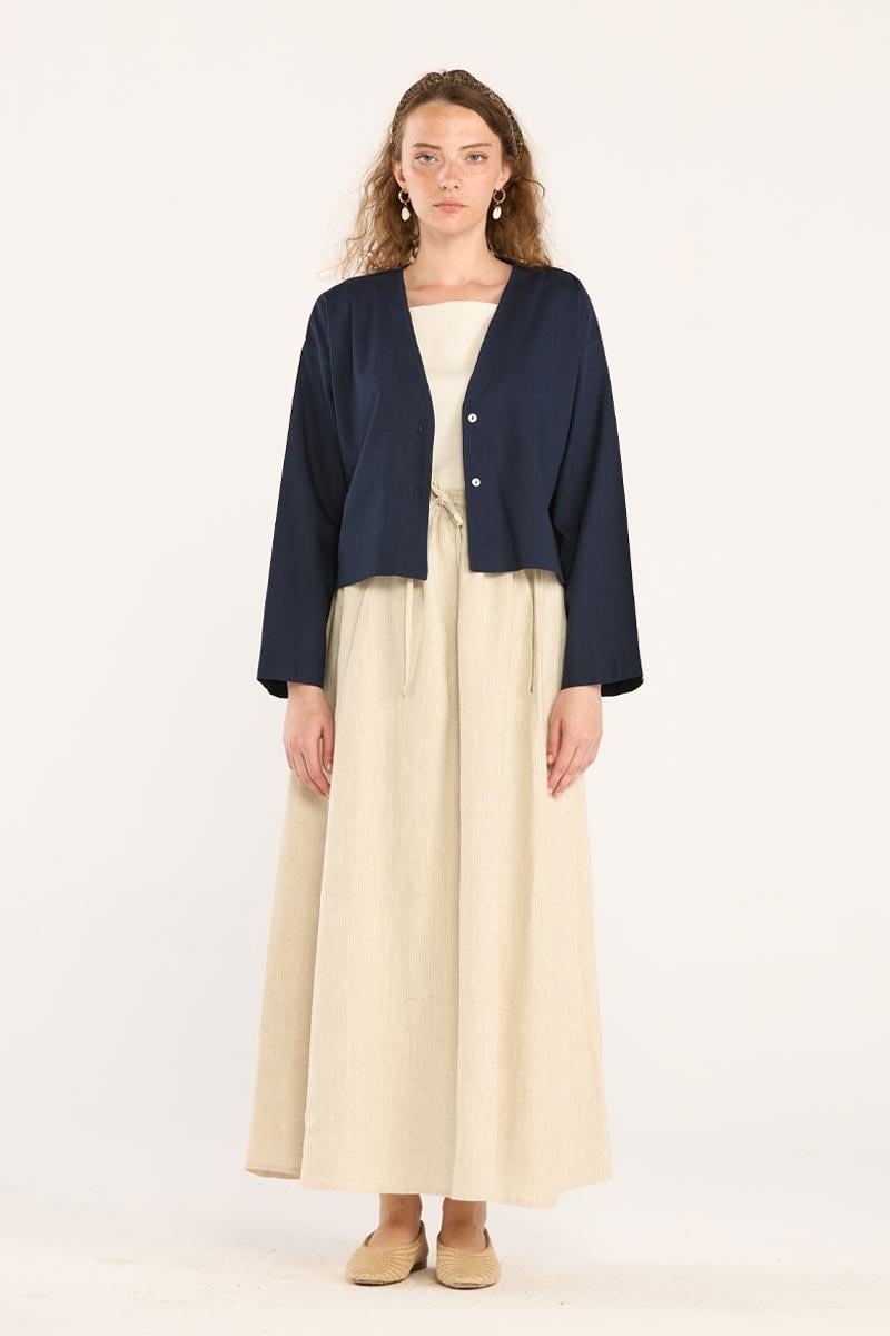 V Yakalı Keten Hırka