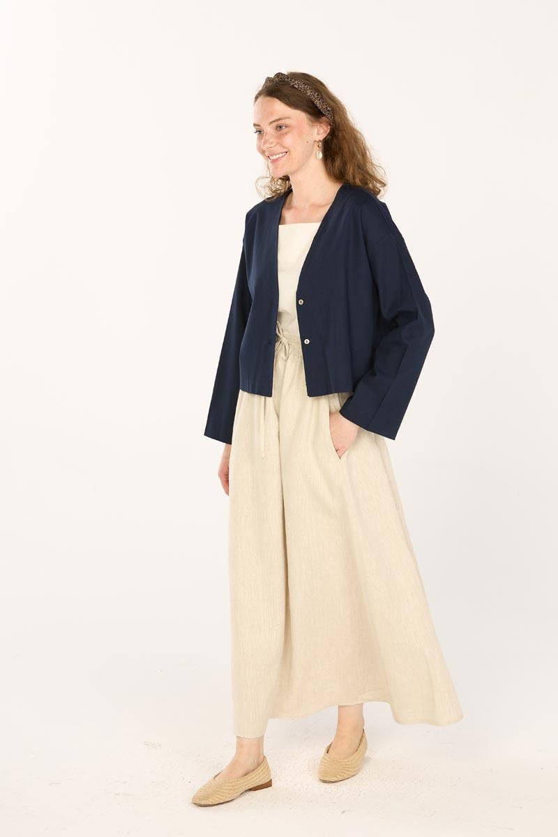 V Yakalı Keten Hırka