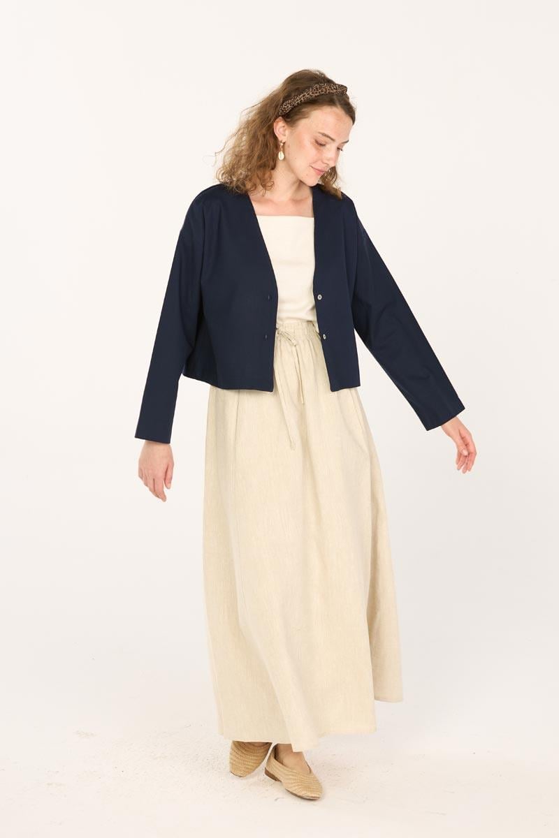 V Yakalı Keten Hırka