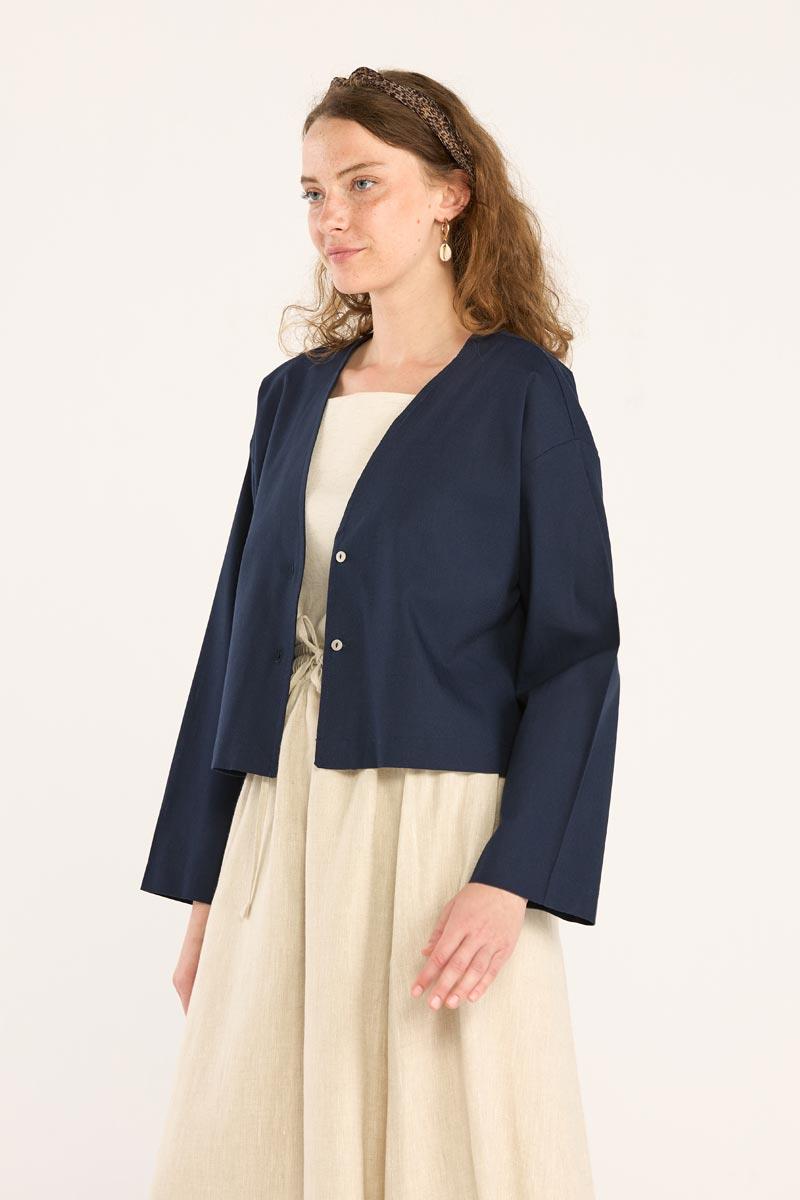 V Yakalı Keten Hırka