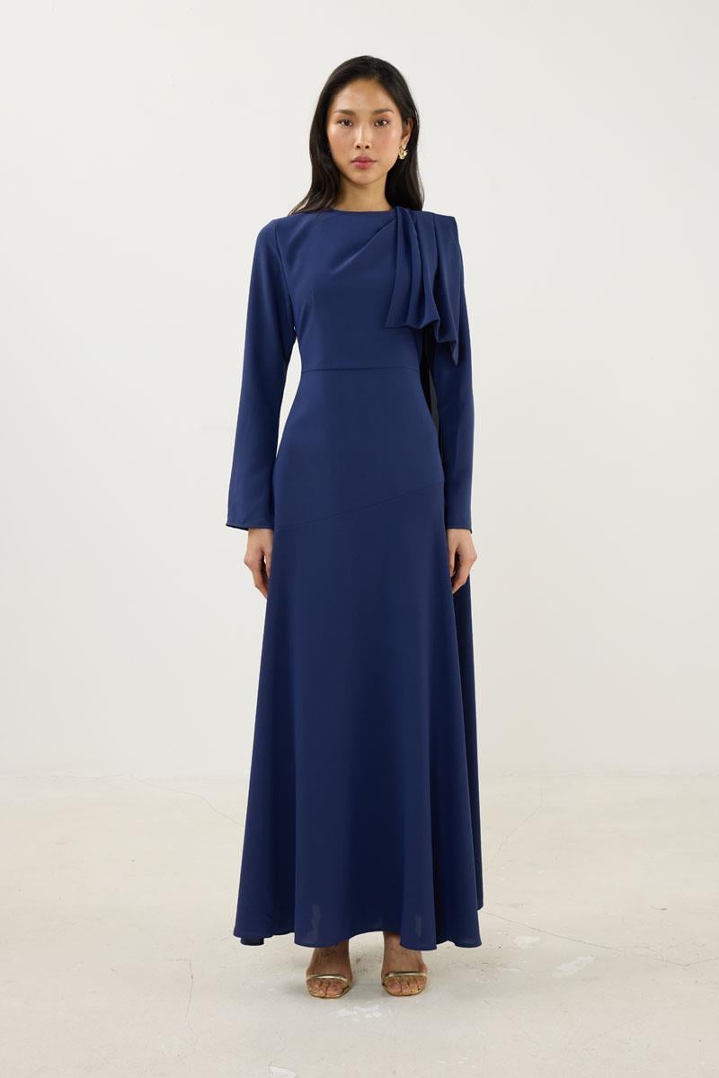 Verev Kesimli Abiye Elbise Lacivert
