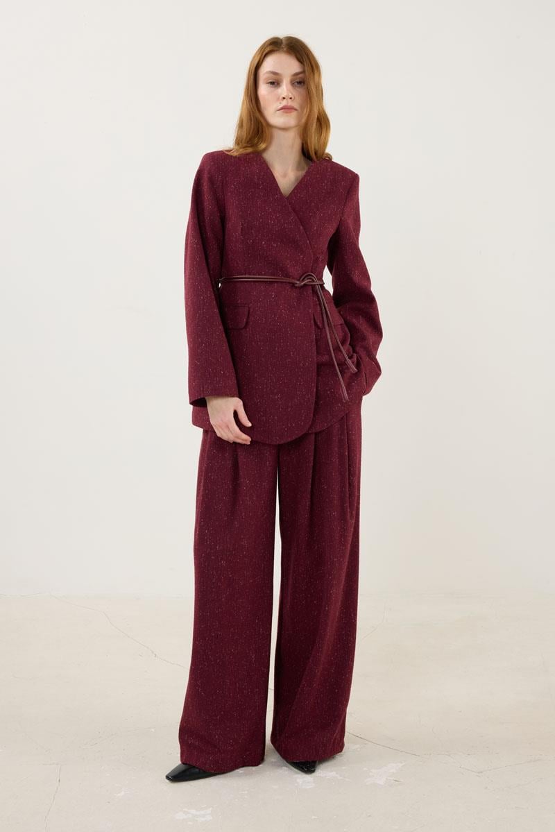 Yün Karışımlı Blazer Ceket Bordo