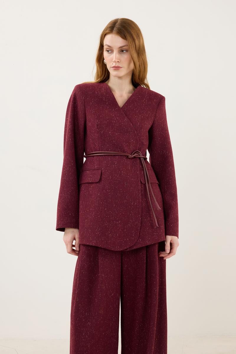 Yün Karışımlı Blazer Ceket Bordo