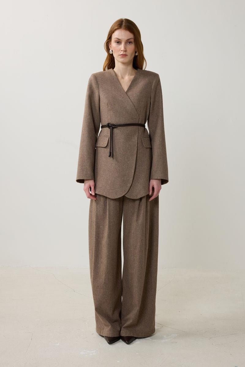 Yün Karışımlı Blazer Ceket Vizon