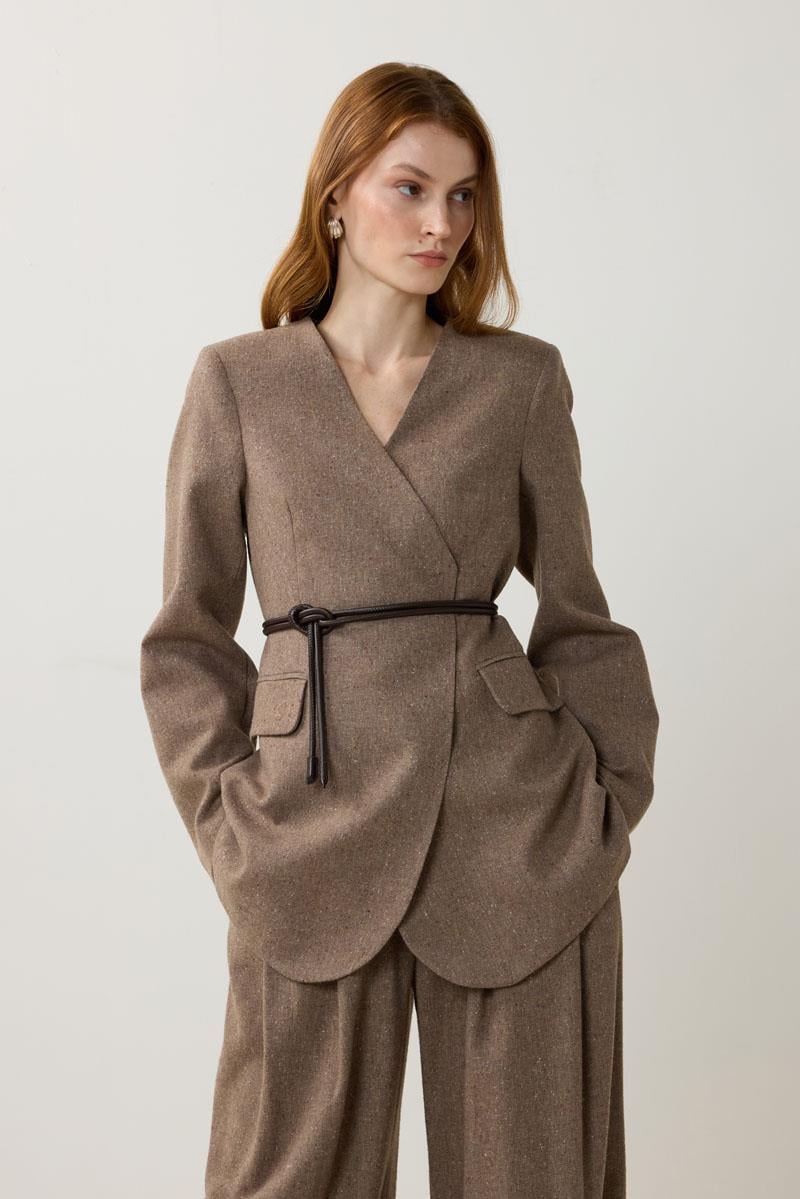 Yün Karışımlı Blazer Ceket Vizon