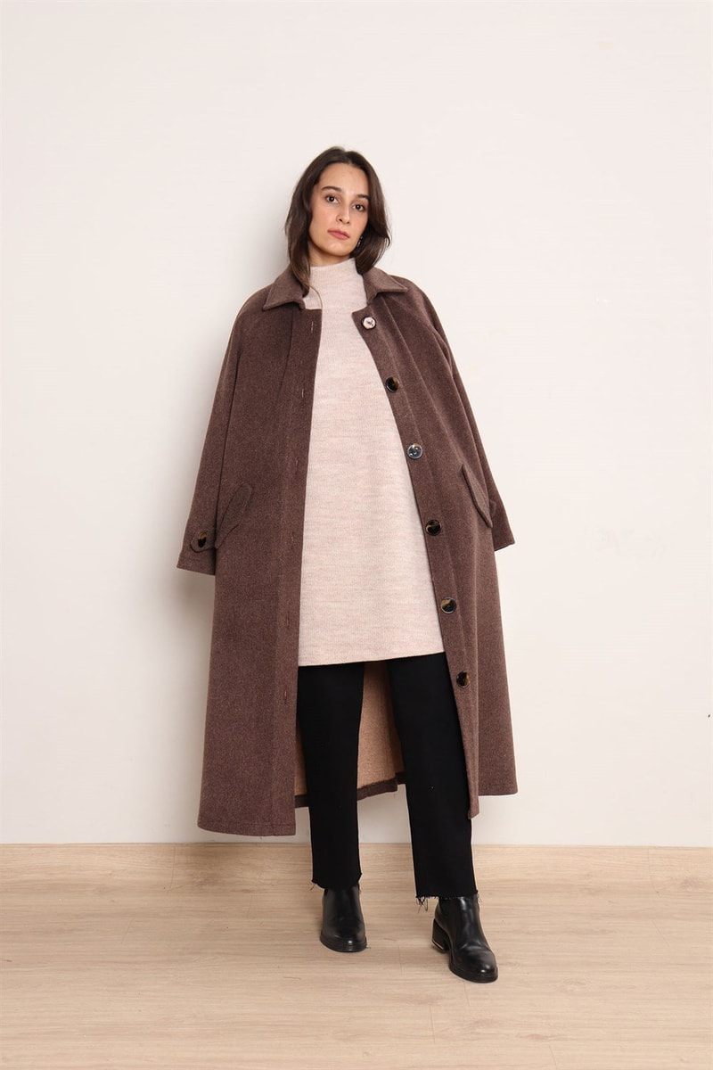 Yünlü Oversize Kaban