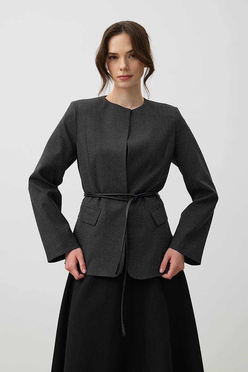 Yuvarlak Yaka Blazer Ceket Antrasit