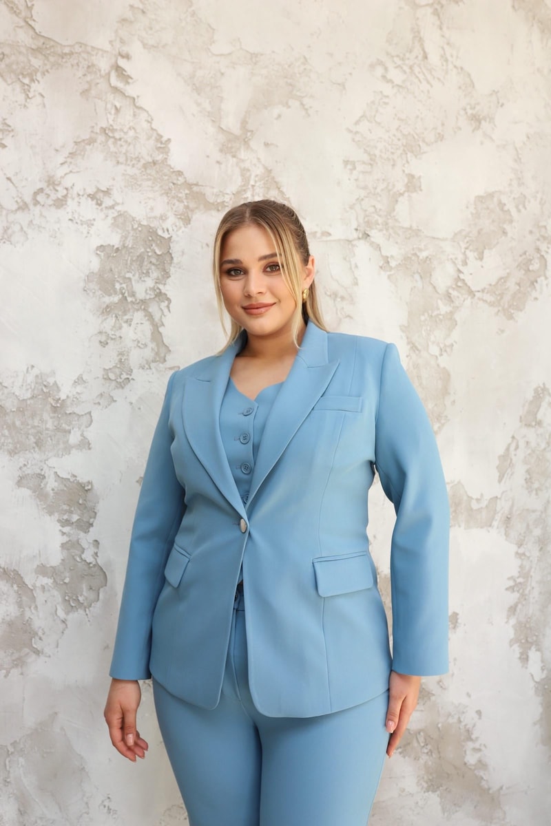 3'lü Yelekli Takım-Gök Mavi 