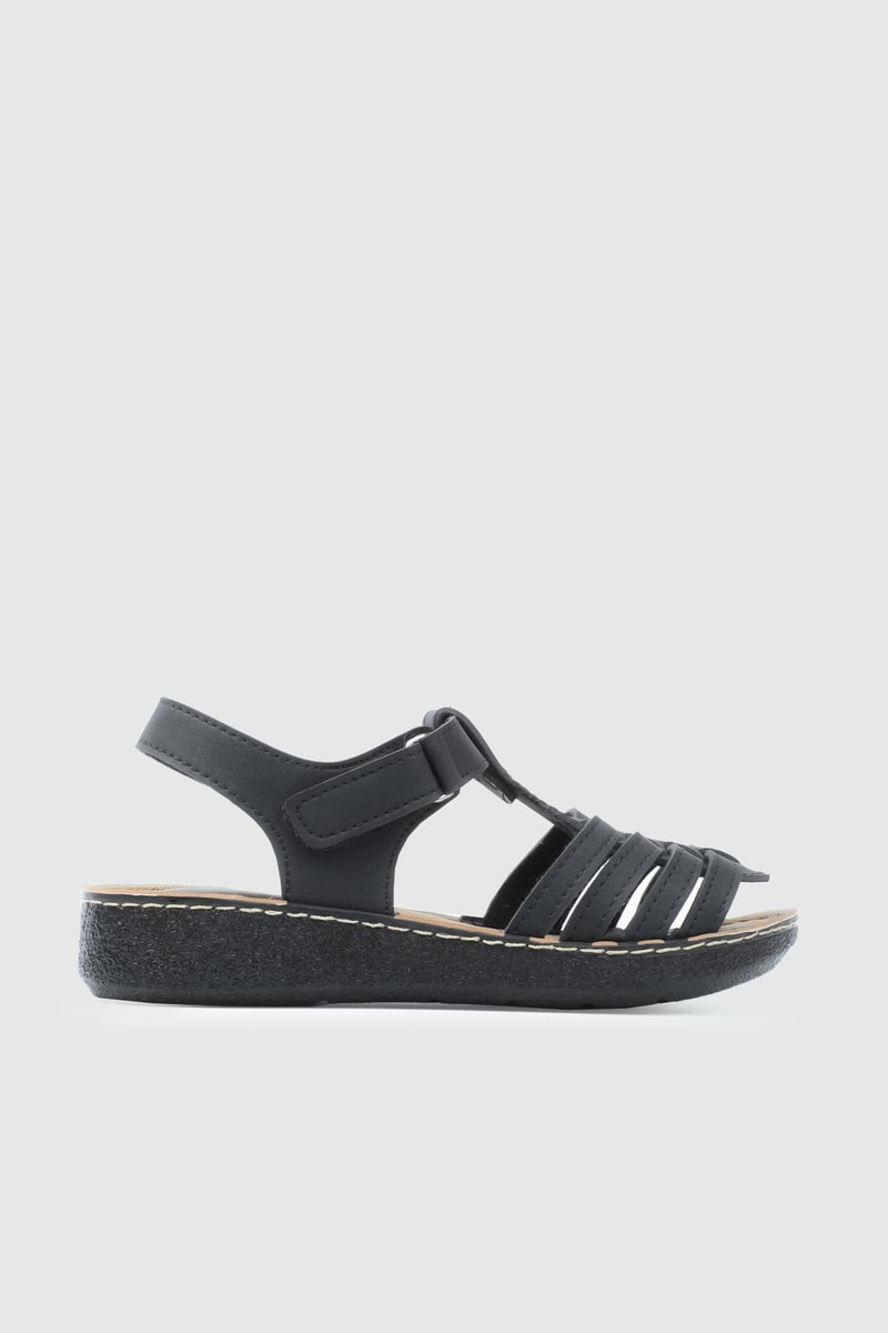 Günlük Cırt Cırtlı Siyah Kadın Sandalet 6402 Kadın Düz Sandalet Avox AVOX 25Y 6402 ZEN SANDALET