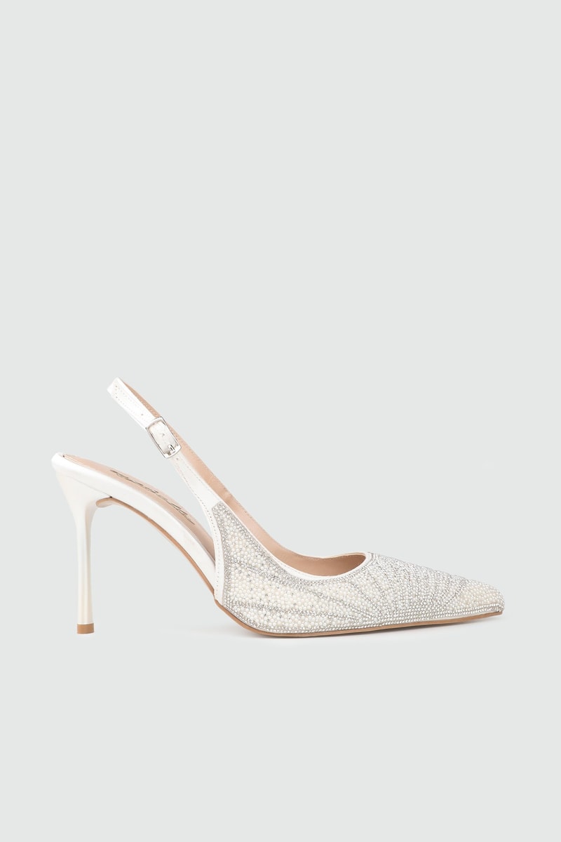 Taşlı Abiye Stiletto Beyaz Kadın Ayakkabı My Bella HM-1322 Kadın Yüksek Topuklu MyBella My Bella HM-1322 Kadın 26Y