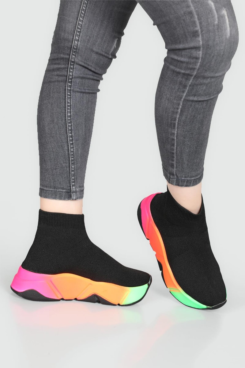 Çorap Model Yüksek Bilekli Sneakers Siyah Multi Kadın Spor Ayakkabı RSL-401 Kadın Sneaker Beınsteps Beinsteps RSL-401 22Y