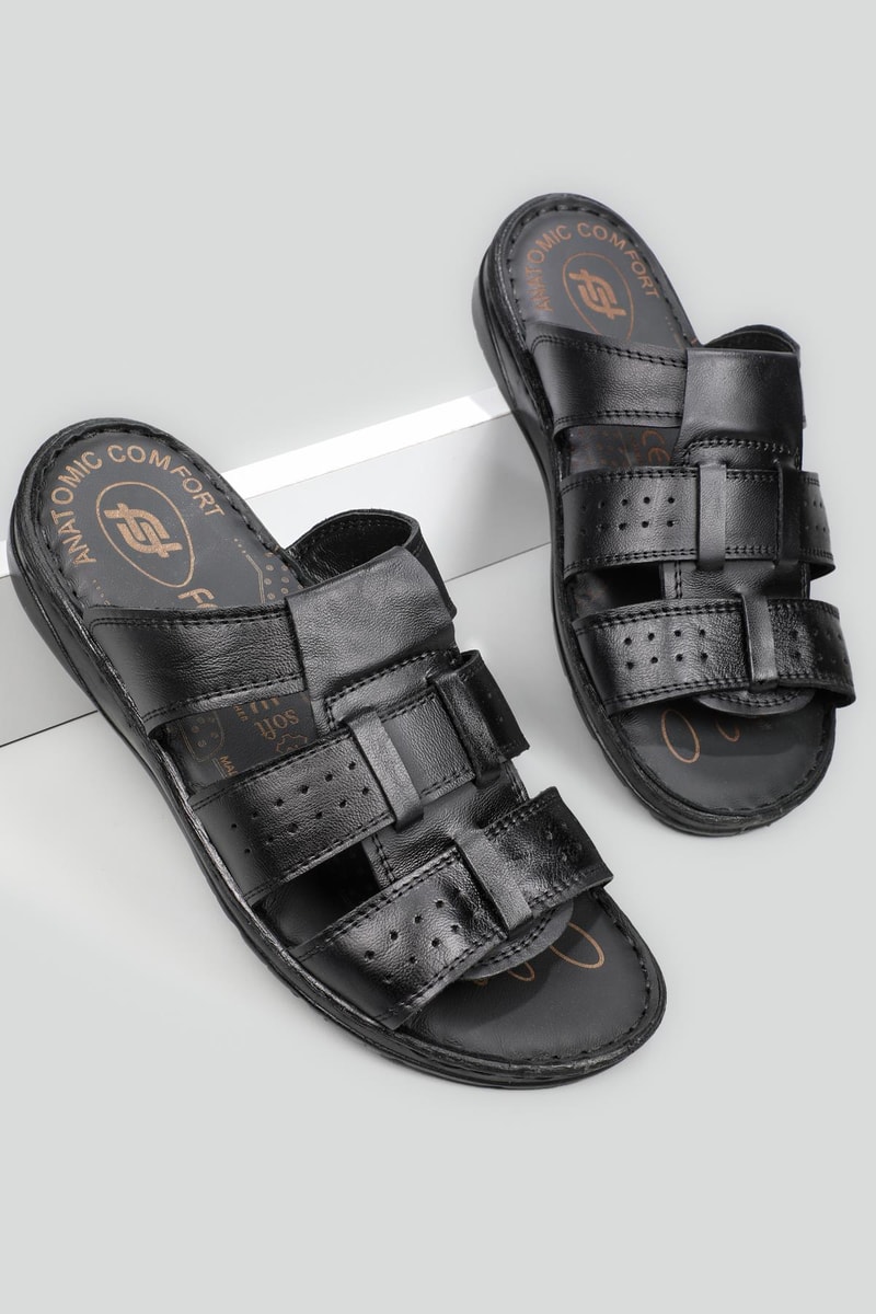 Deri Rahat Comfort Siyah Erkek Terlik 1060 Erkek Terlik FELLUCE FELLUCE 1060 MER 22Y