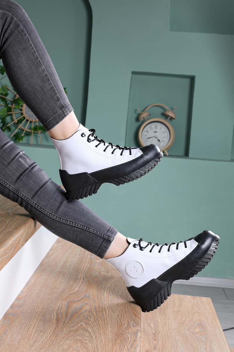 Kalın Taban Boğazlı Cilt Converse Beyaz Siyah Unisex Spor Ayakkabı 102 Unisex Günlük Spor Ayakkabı Beınsteps Beinsteps 102 Kalın Uzun 22K
