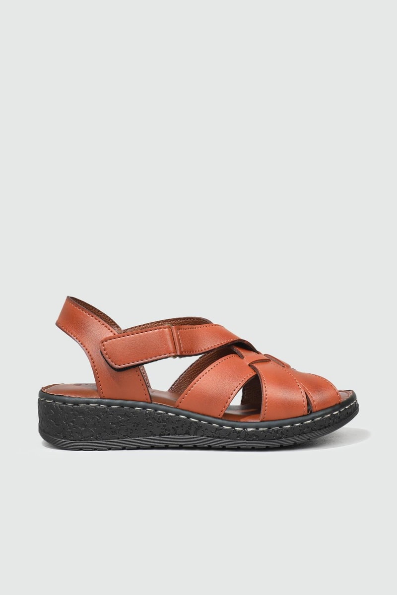 Ortopedik Taban Rahat Cırtlı Taba Kadın Sandalet MM-E018 Kadın Düz Sandalet Cıtyzen Cityzen MM-E018 Sandalet 22Y