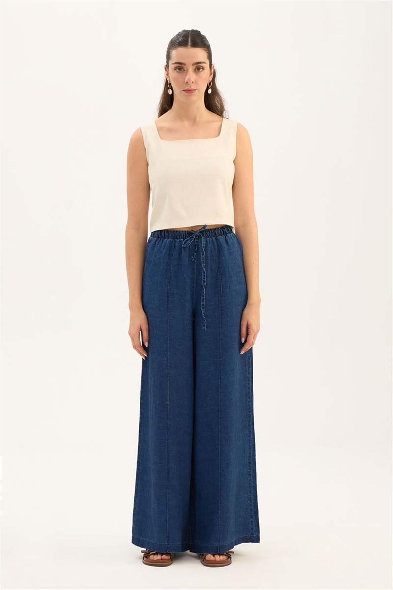 %100 Keten Denim Pantolon
