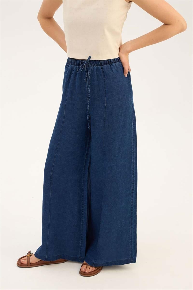 %100 Keten Denim Pantolon
