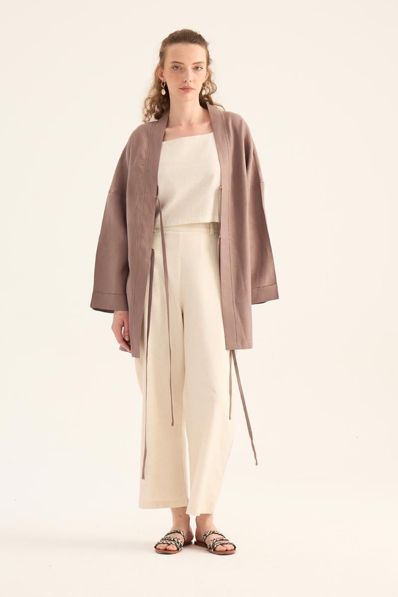 %100 Keten Kimono