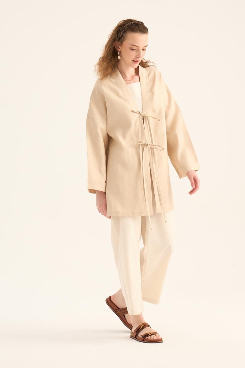 %100 Keten Kimono